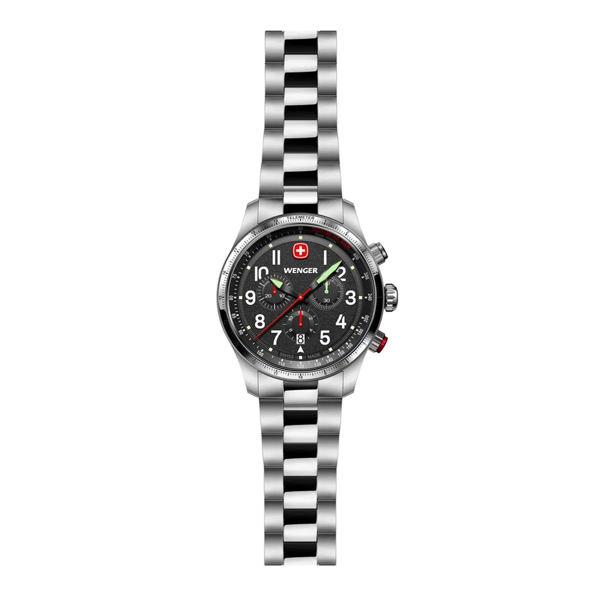 WENGER - Reloj Terragraph Chrono negro correa de acero Wenger