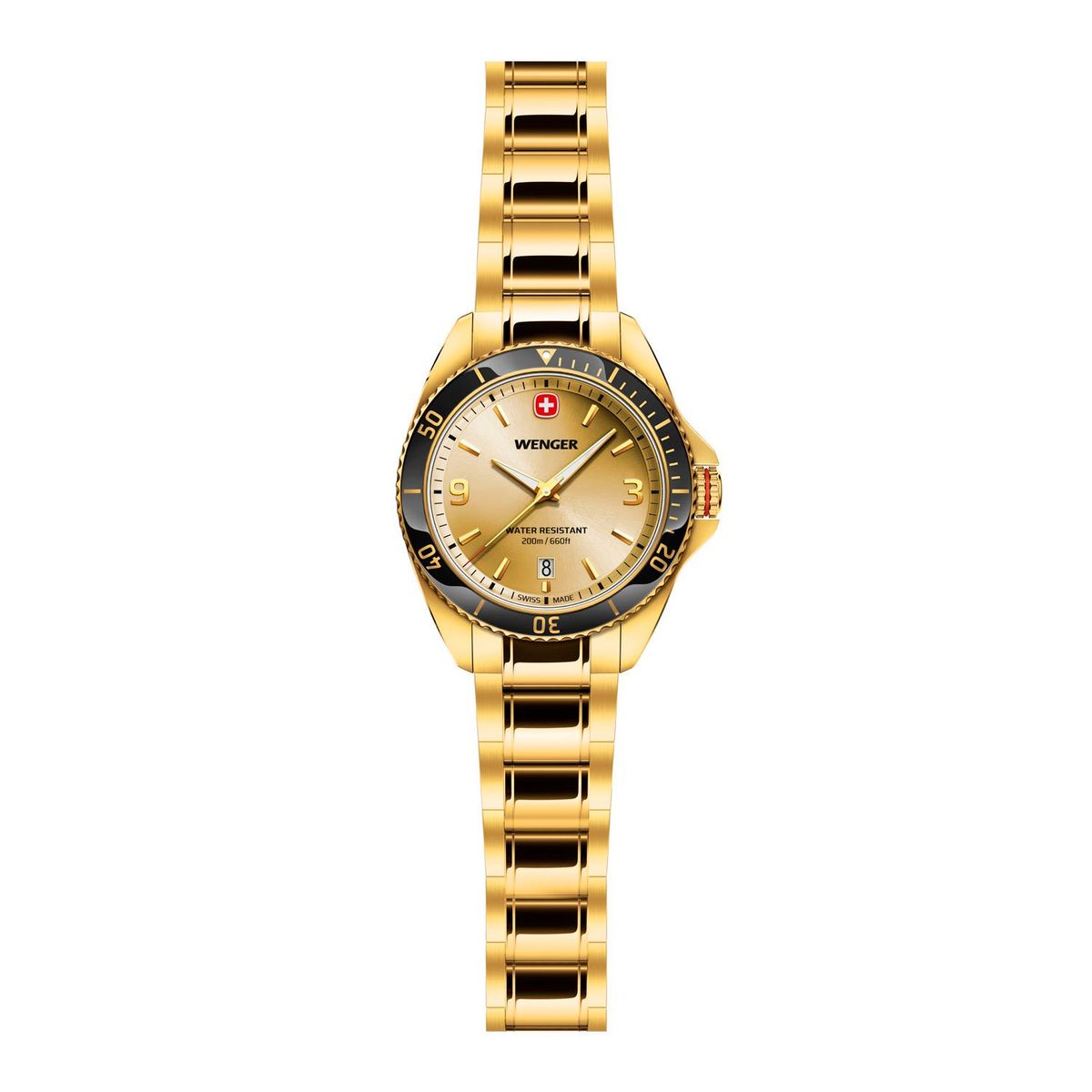 WENGER - Reloj Executive dorado correa de acero Wenger