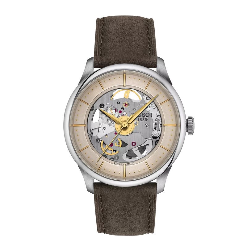 TISSOT - Reloj Tissot Chemin Des Tourelles Skeleton Cuero