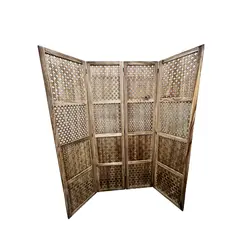 OEM - Biombo De Madera Resistente 4 Paneles Diseño Hoja 40x170cm