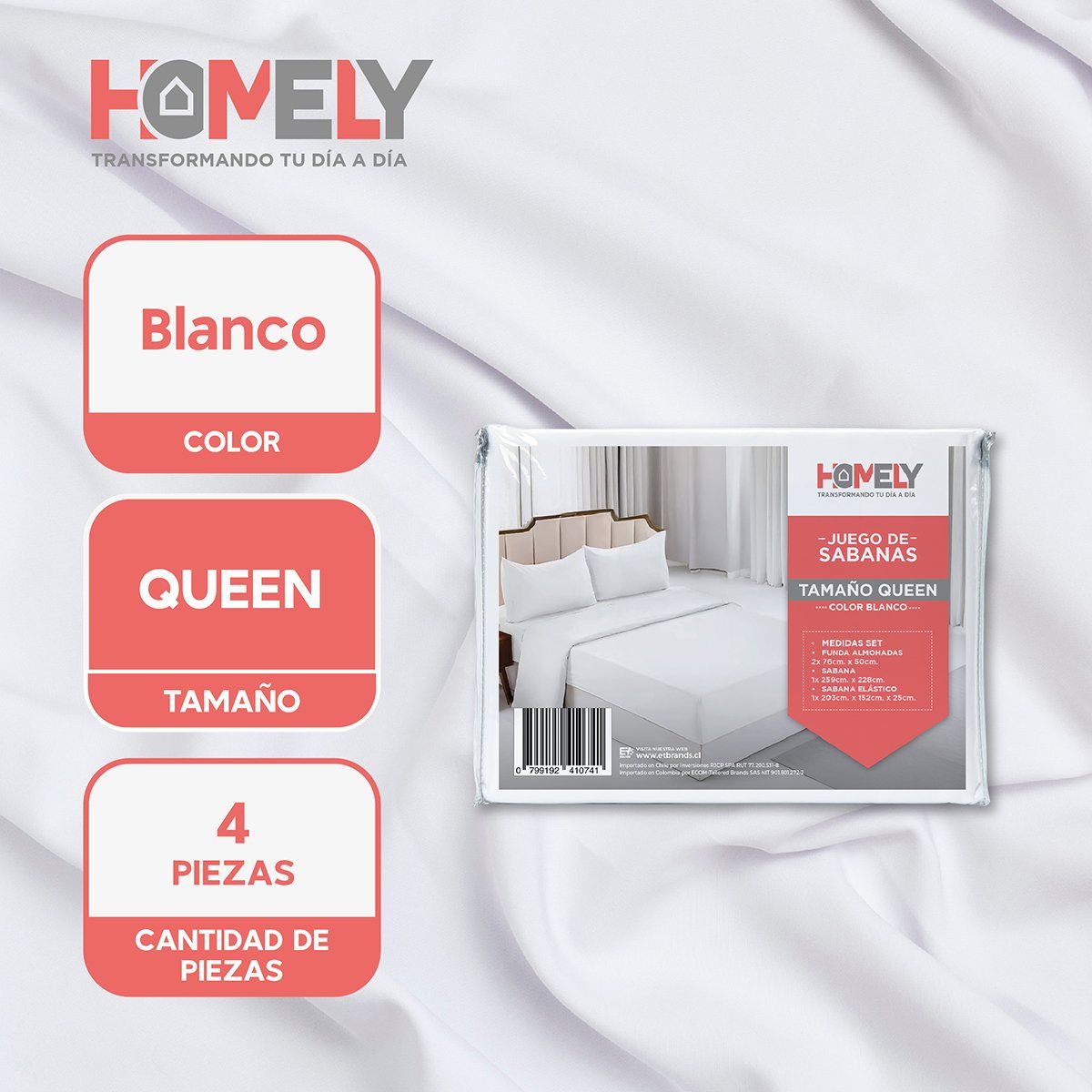 HOMELY - Juego De Sabanas Queen Homely Suave 100 Gsm 4 Piezas