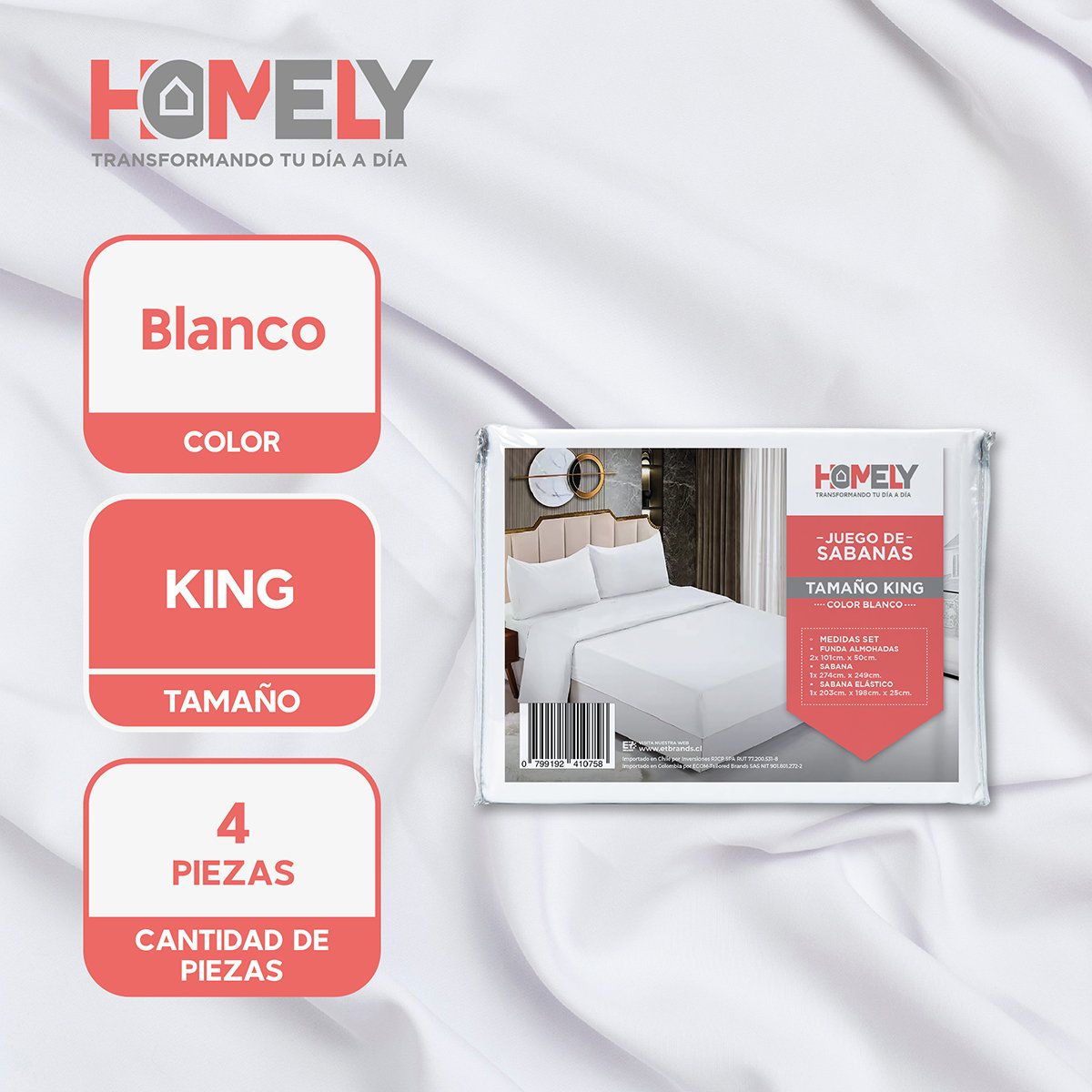 HOMELY - Juego de sabanas King Homely Suave 100 GSM 4 Piezas