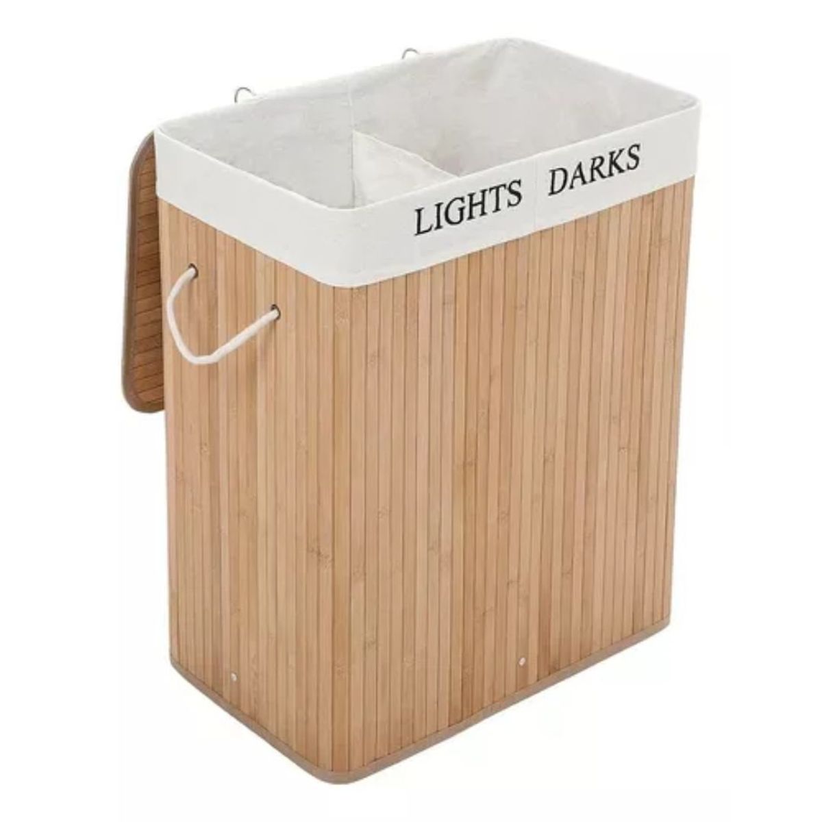 GENERICO - Cesto Canasto De Bambu Para Ropa Doble 65cm Grande Con Tapa Claro