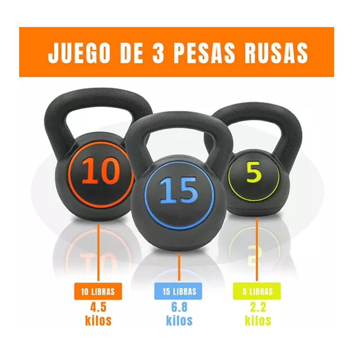 GENERICO - Kettlebell Set 3 Pesas Rusas 15 Kg Con Base Boomfit