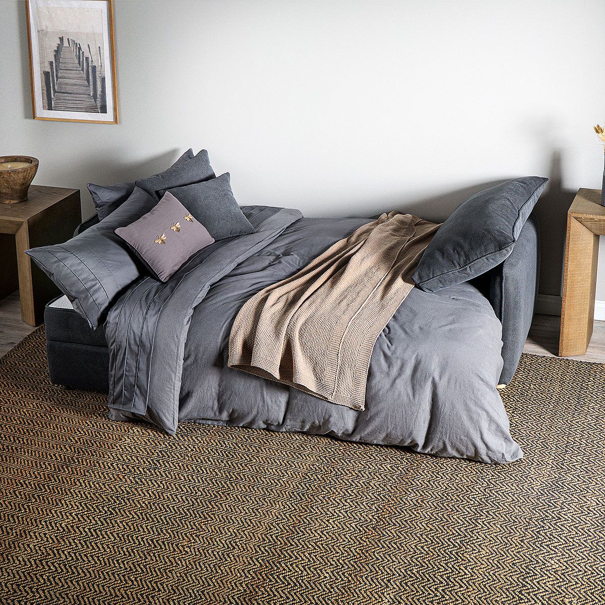 ROSEN - Futón Bron 3 Cuerpos Tela Grafito