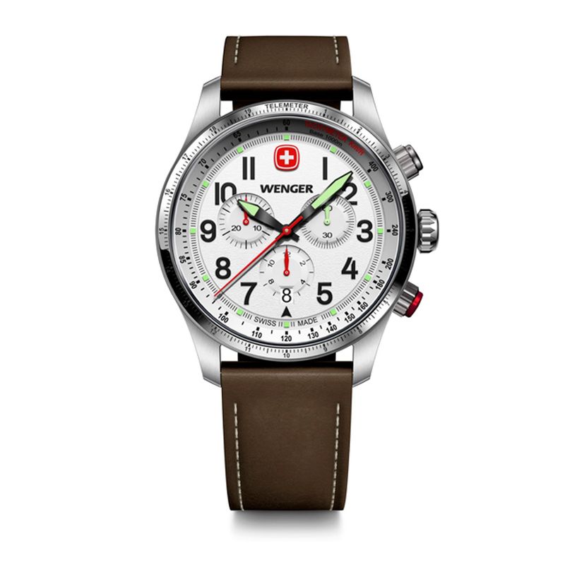 WENGER - Reloj Terragraph Chrono blanco correa de cuero Wenger