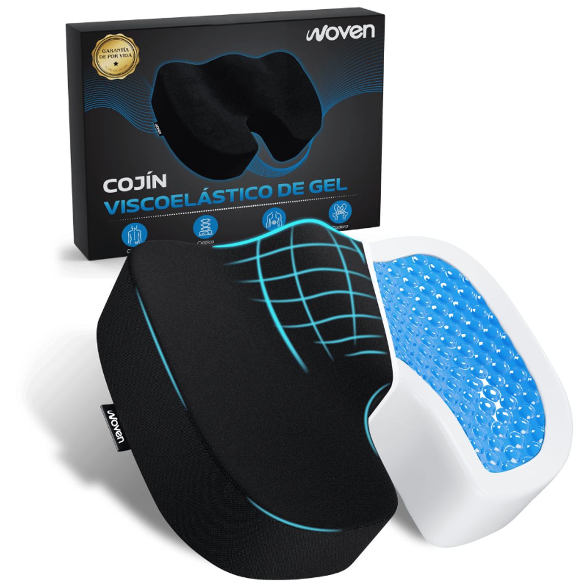 WOVEN - Cojín Ortopédico Lumbar Gel Viscoelástico Premium Woven