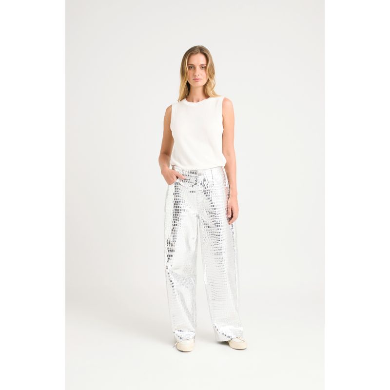 VELEZ - Vélez Pantalón Croco Vice De Cuero Ovino Para Mujer Plata
