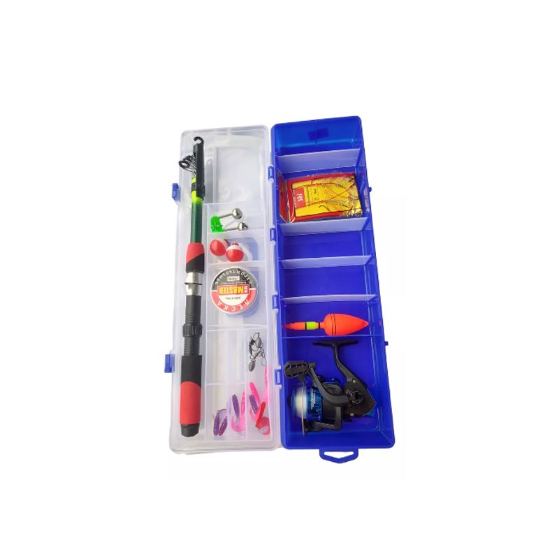 GENERICO - Set pesca caña de pescar telescópica mosquero carrete negro
