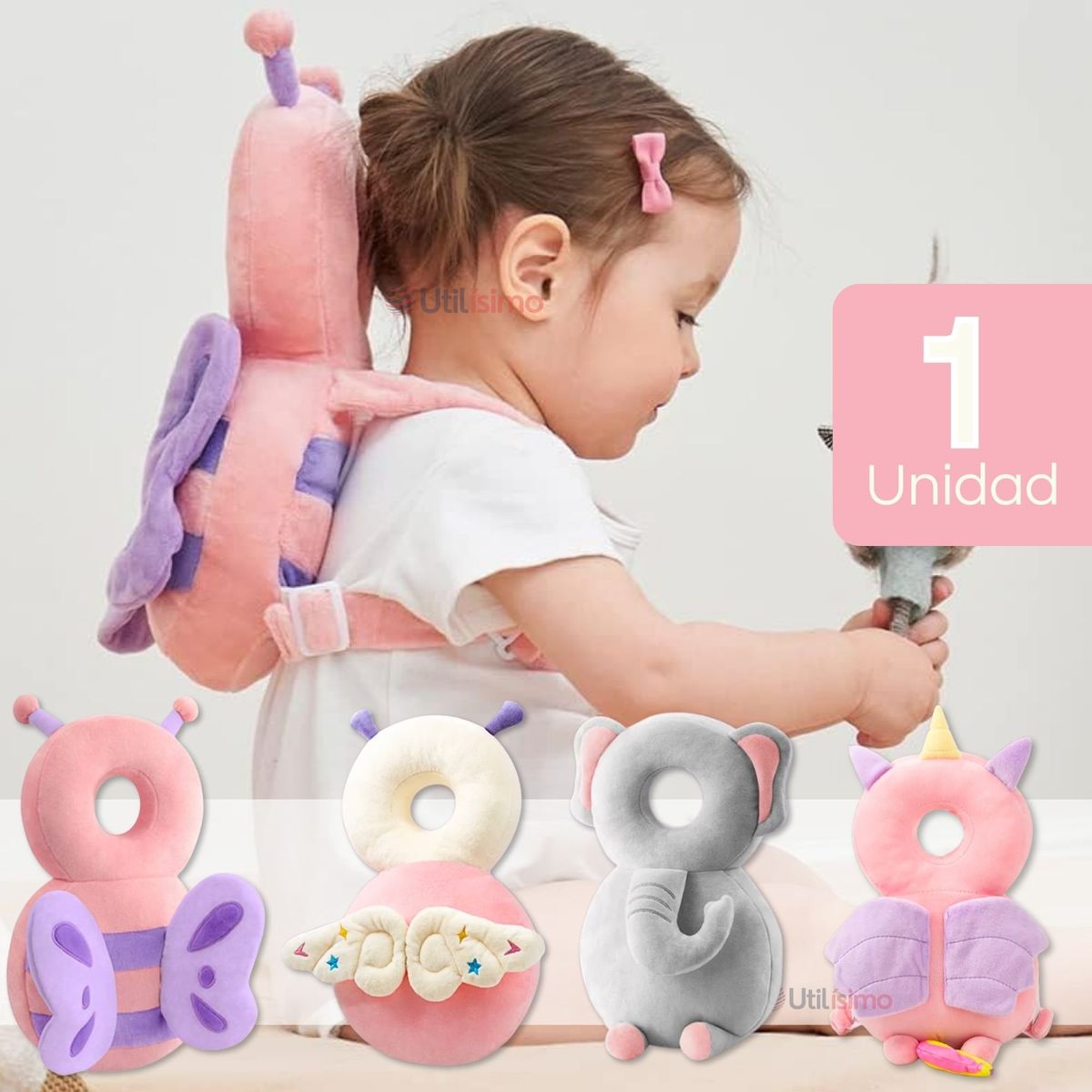 UTILISIMO - Mochila Protectora Cabeza Bebé Niña Antigolpes Almohadilla