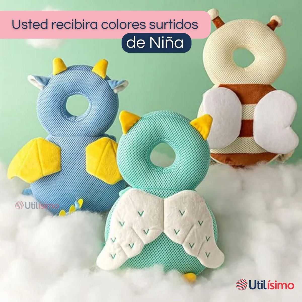 UTILISIMO - Mochila Protectora Cabeza Bebé Niña Antigolpes Almohadilla