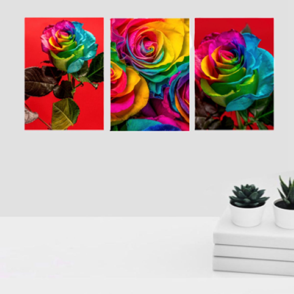 LOS REGALONES - Cuadro Canvas Imagen Rosa Colorida en lienzo Pack X3 Uds 30x50cm Cu
