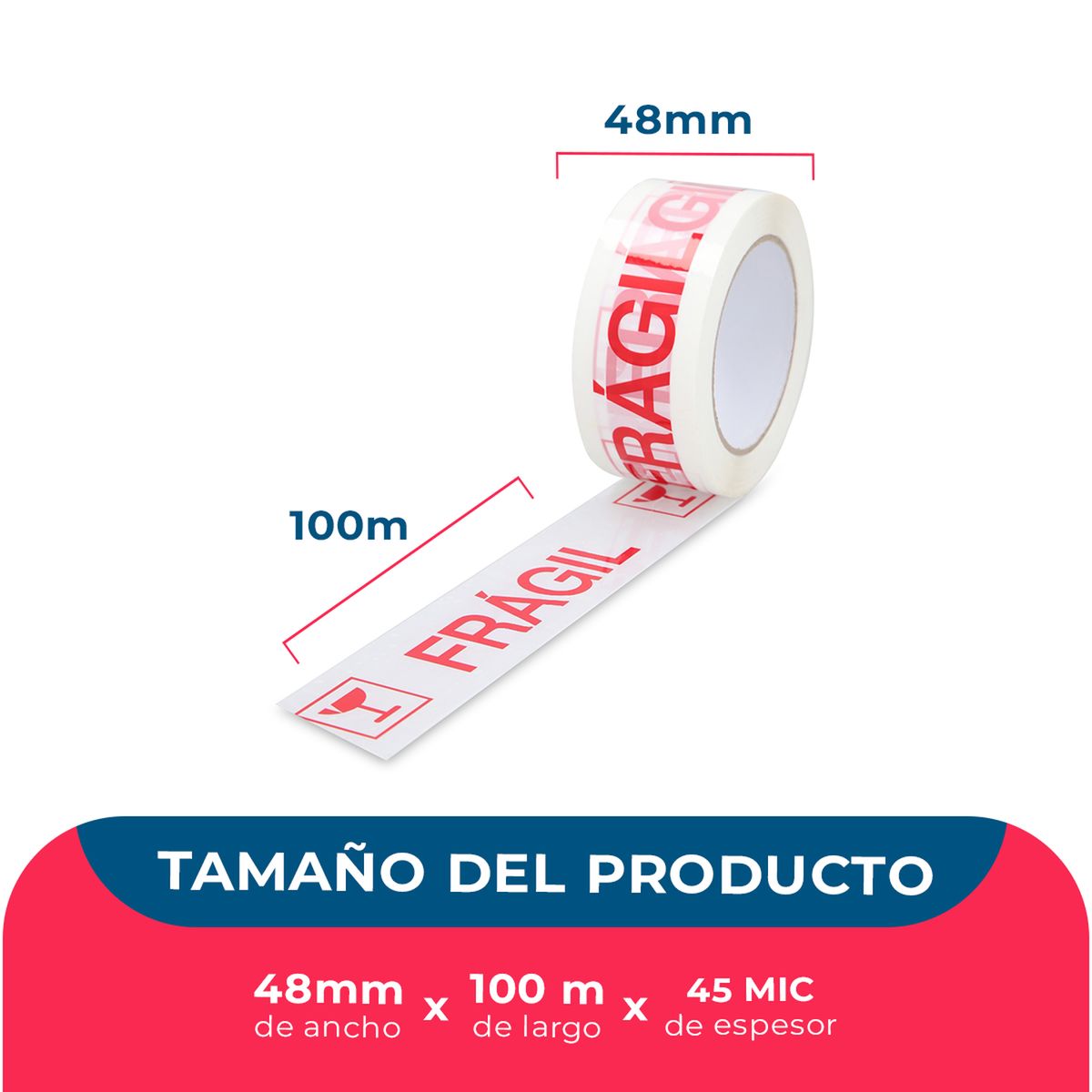 GENERICO - Cinta De Embalaje Frágil 48mm100m - Pack Mayorista - 12 Uds