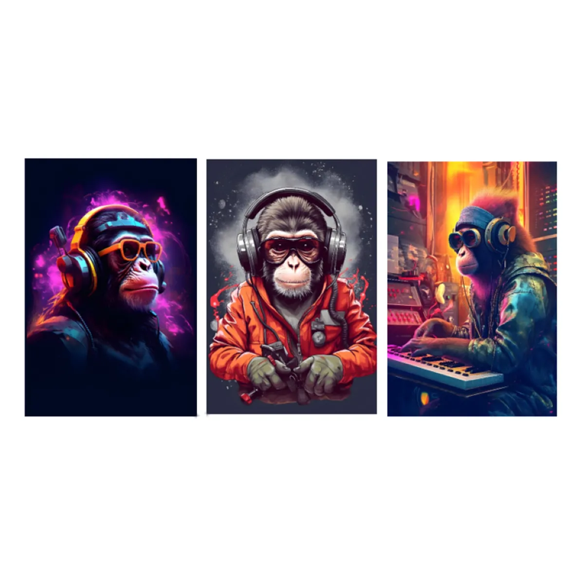 LOS REGALONES - Cuadro Canvas Imagen Monkey en lienzo Pack X3 Uds 30x50cm Cu