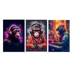 LOS REGALONES - Cuadro Canvas Imagen Monkey en lienzo Pack X3 Uds 30x50cm Cu