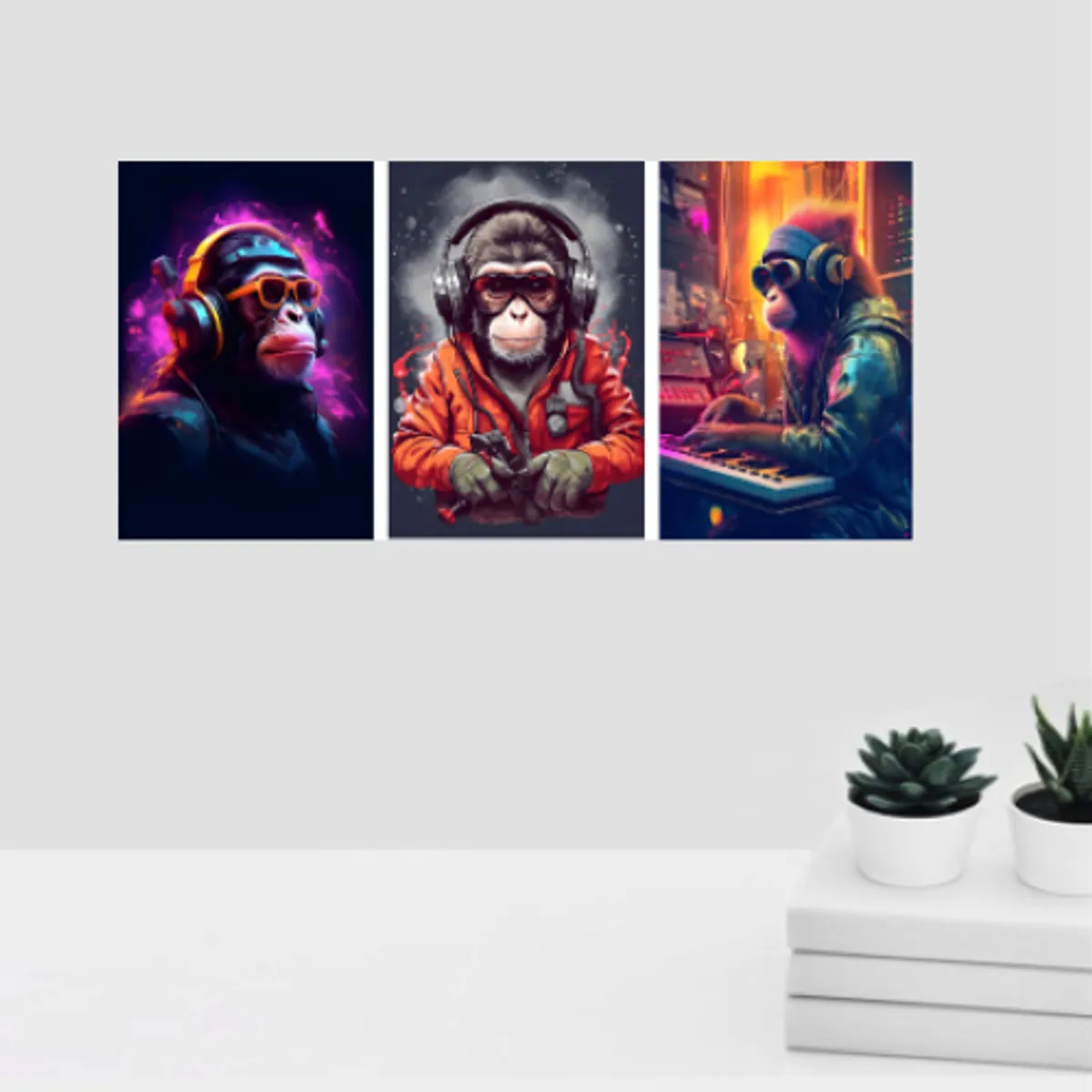 LOS REGALONES - Cuadro Canvas Imagen Monkey en lienzo Pack X3 Uds 30x50cm Cu