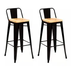 GLOBAL LATIN GROUP - Pack 2 Taburete Metálico con Asiento de Madera Ideal para Barra