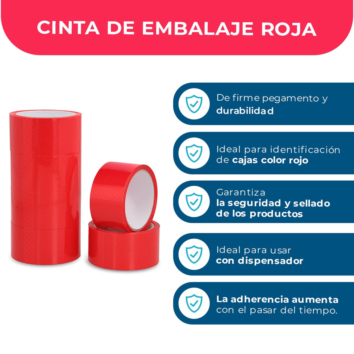 GENERICO - Cinta De Embalaje Roja 48mm40m - Pack Mayorista - 1 Und