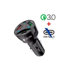 GENERICO - Cargador para autos 2 USB y tipo C 3.0