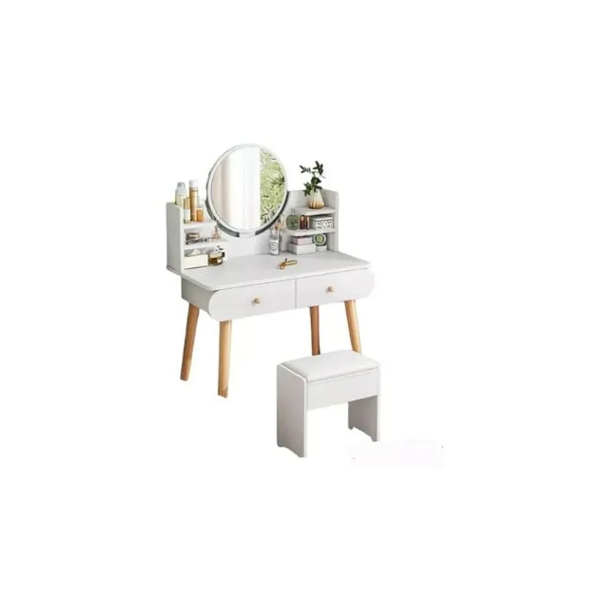 GENERICO - Mesa De Noche Maquillador Escritorio 2 Cajones Espejo Touch