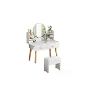 Mesa De Noche Maquillador Escritorio 2 Cajones Espejo Touch