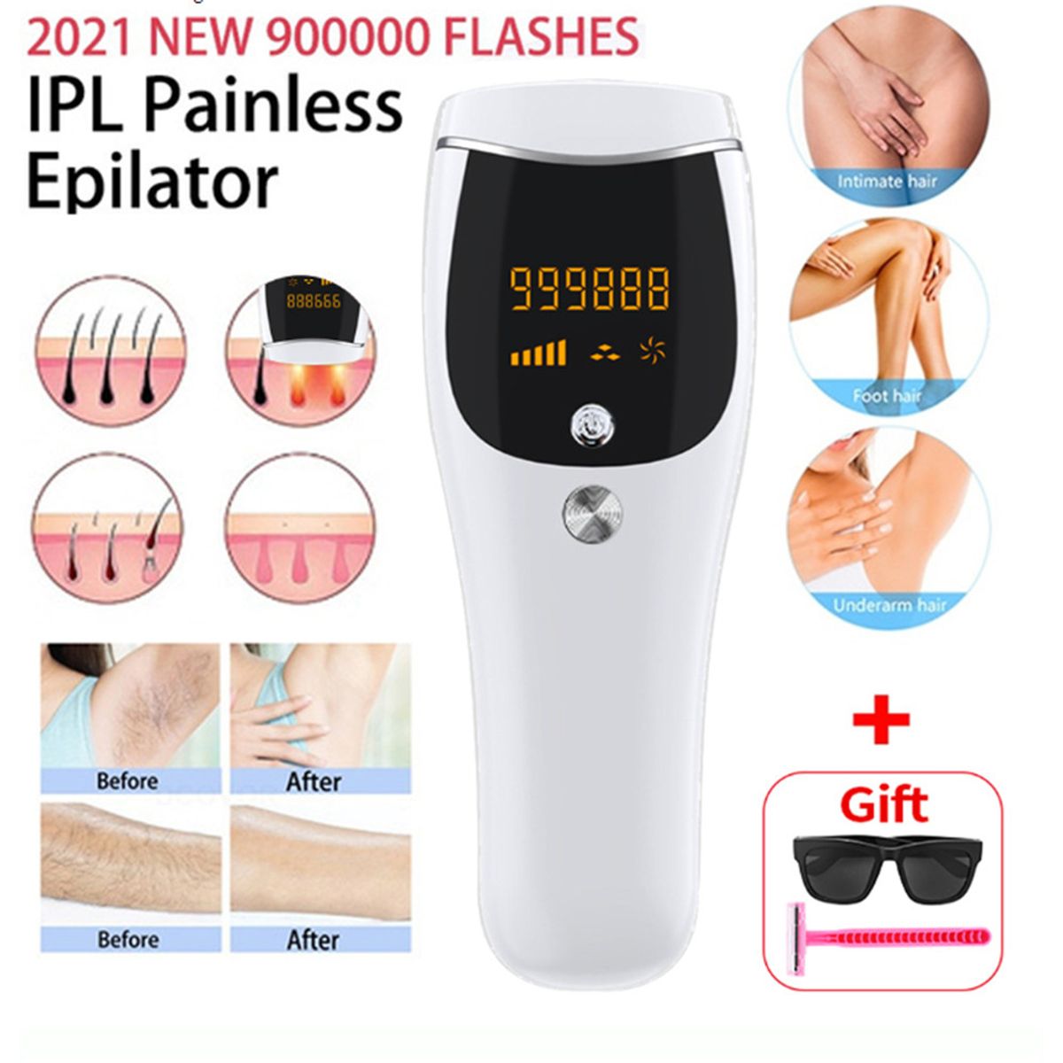 TIOZONEY - Depiladora láser IPL 990000 profesional y sin dolor para mujer en casa