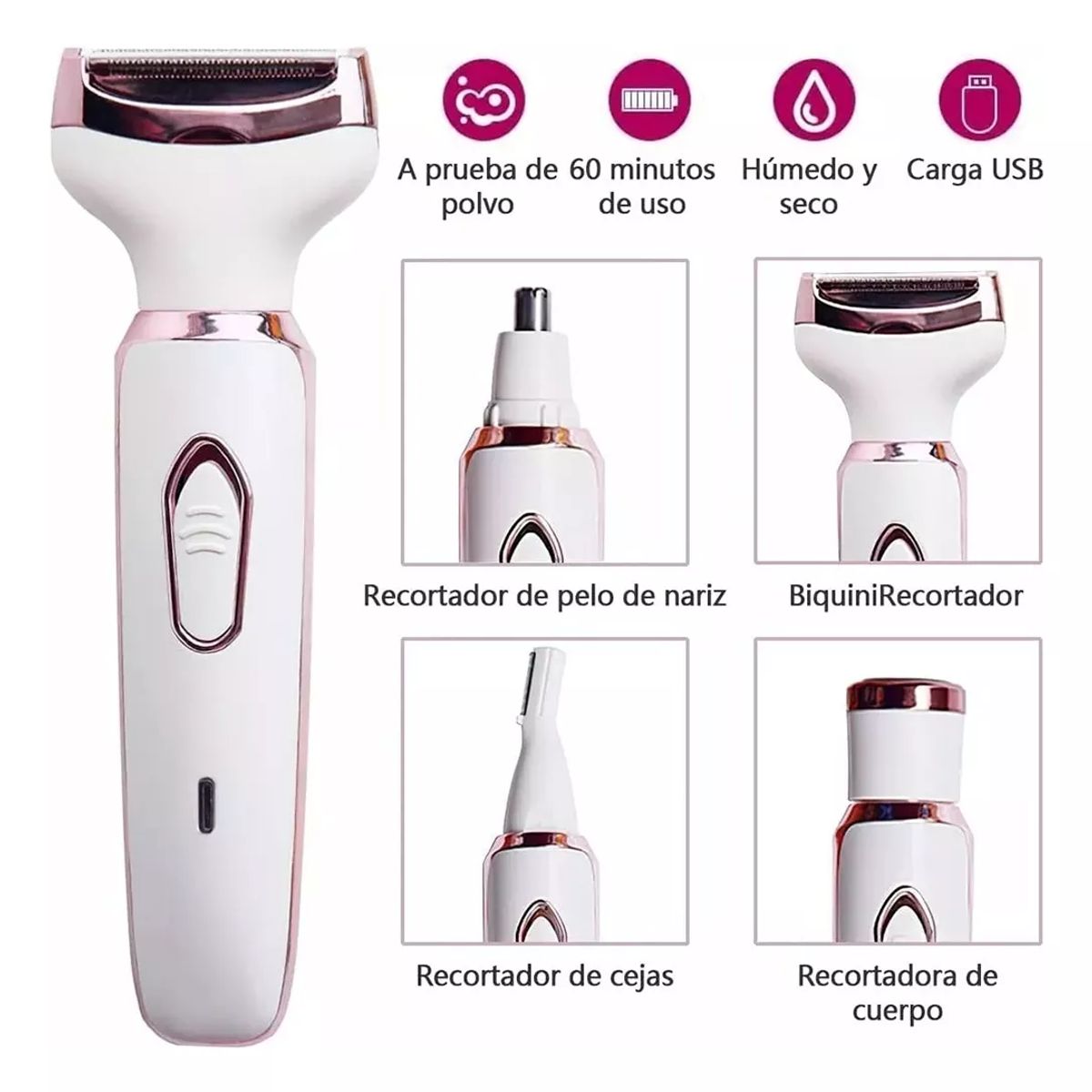 TIOZONEY - Depiladora Recargable 4 En 1 Recorte De Vello Corporal