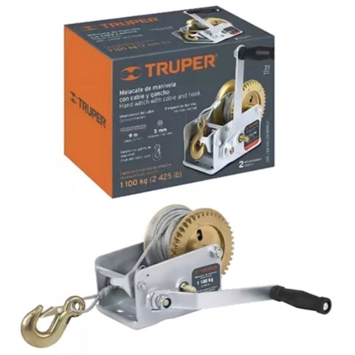 GENERICO - Malacate Con Manivela 650 Kg Con Cable Truper MAW-54C