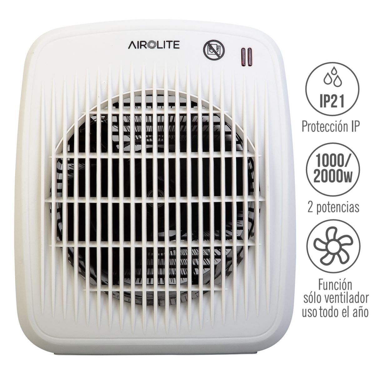 AIROLITE - Termoventilador Calefactor Apto Baños Estufa Airolite Ht2018 20m2 IP21