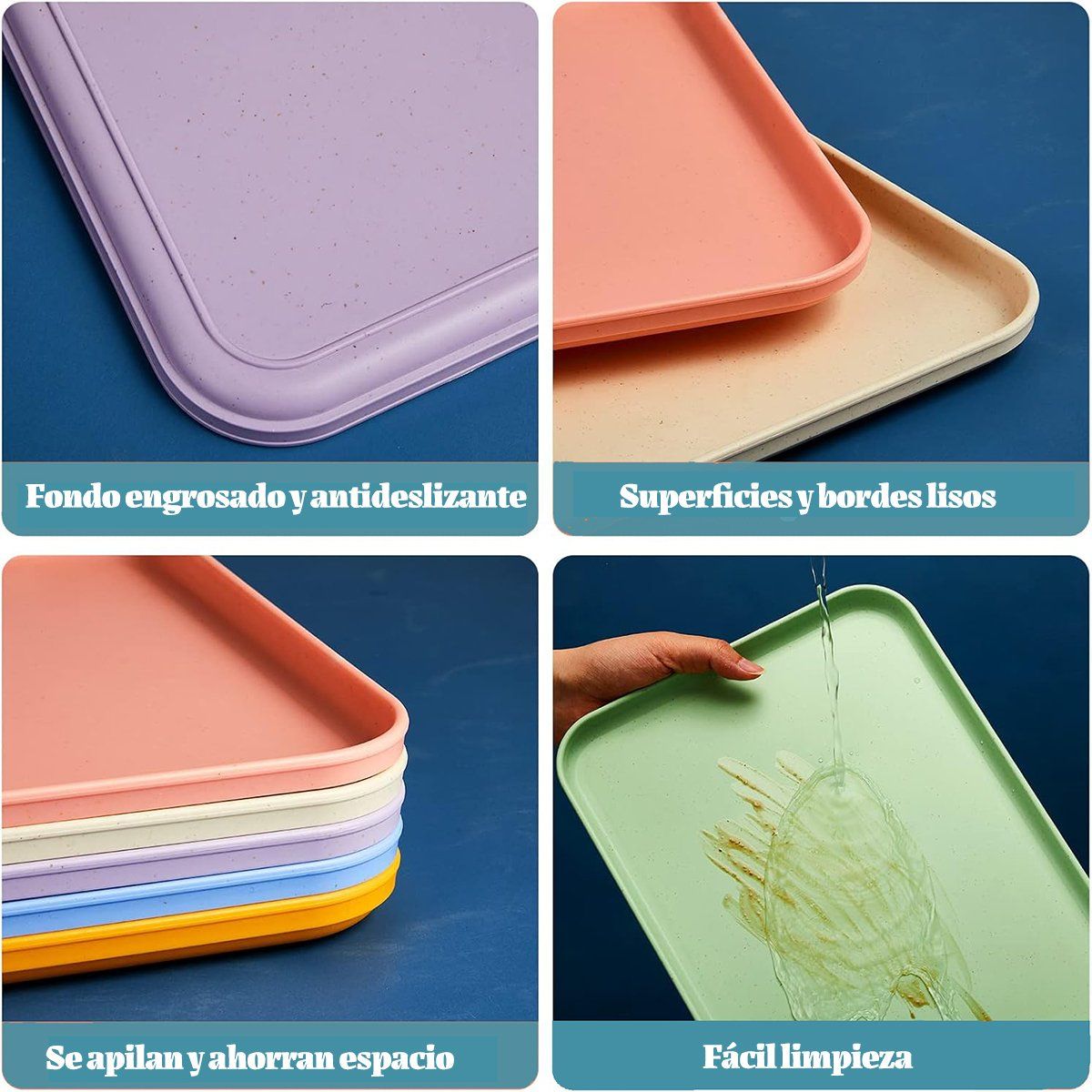 GENERICO - 38x27cm Rápida Comida Bandeja 4pcs Reutilizable Multiuso-Amarillo