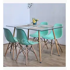 CORI CORI - Juego de Comedor Vidrio 120x80cm + 4 Sillas Eames Menta