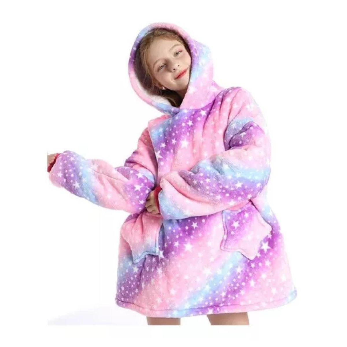 GENERICO - Poleron De Polar Manta Para Invierno Infantil Morado Estrellas