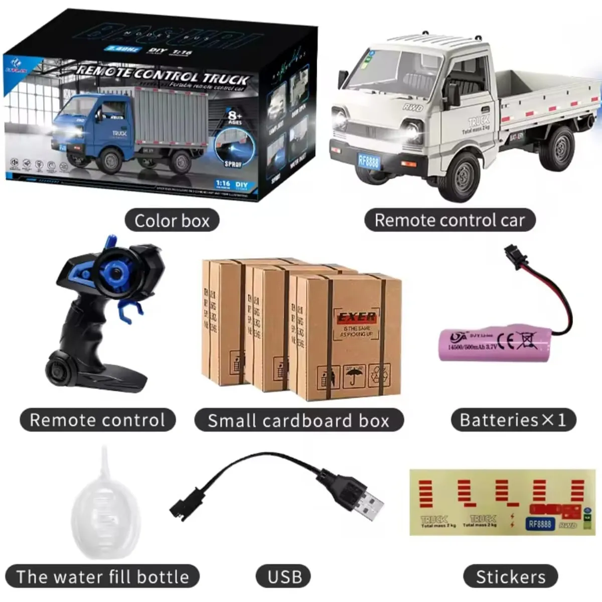 GENERICO - camión 3 /4 de carga, luz led y control remoto escala 1 :16