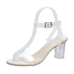 EDWINAYY - Sandalias Casual Mujer Tacon De Cristal Cordones Transparent