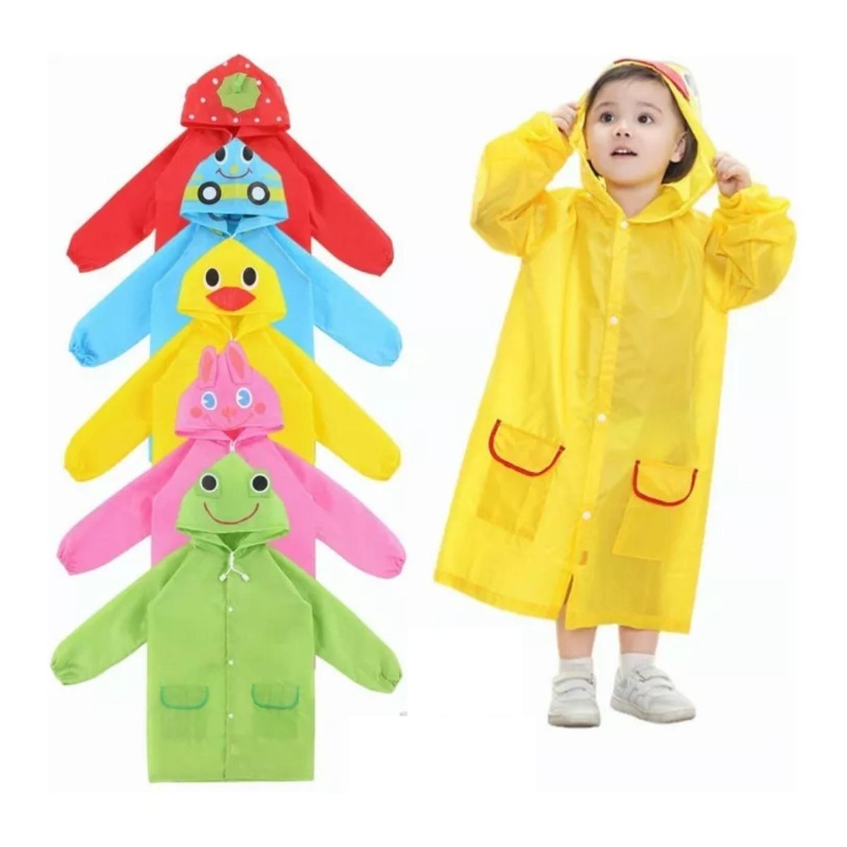 GENERICO - Poncho Impermeable Con Gorro Para Lluvia Infantil Amarillo