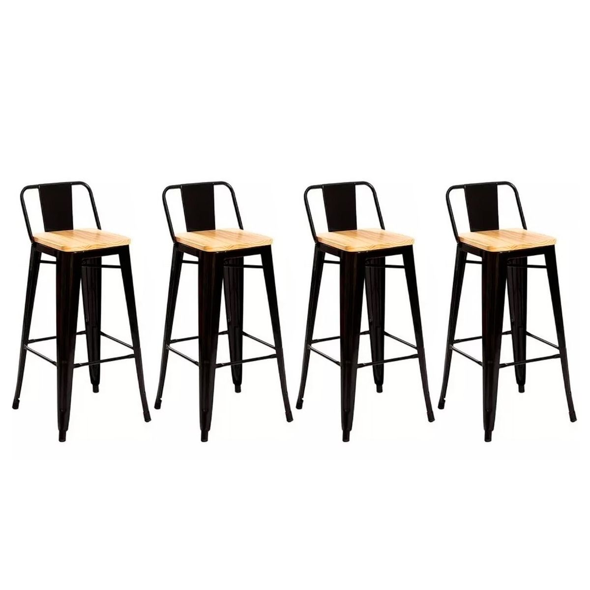 GLOBAL LATIN GROUP - Pack 4 Taburete Metálico con Asiento de Madera Ideal para Barra