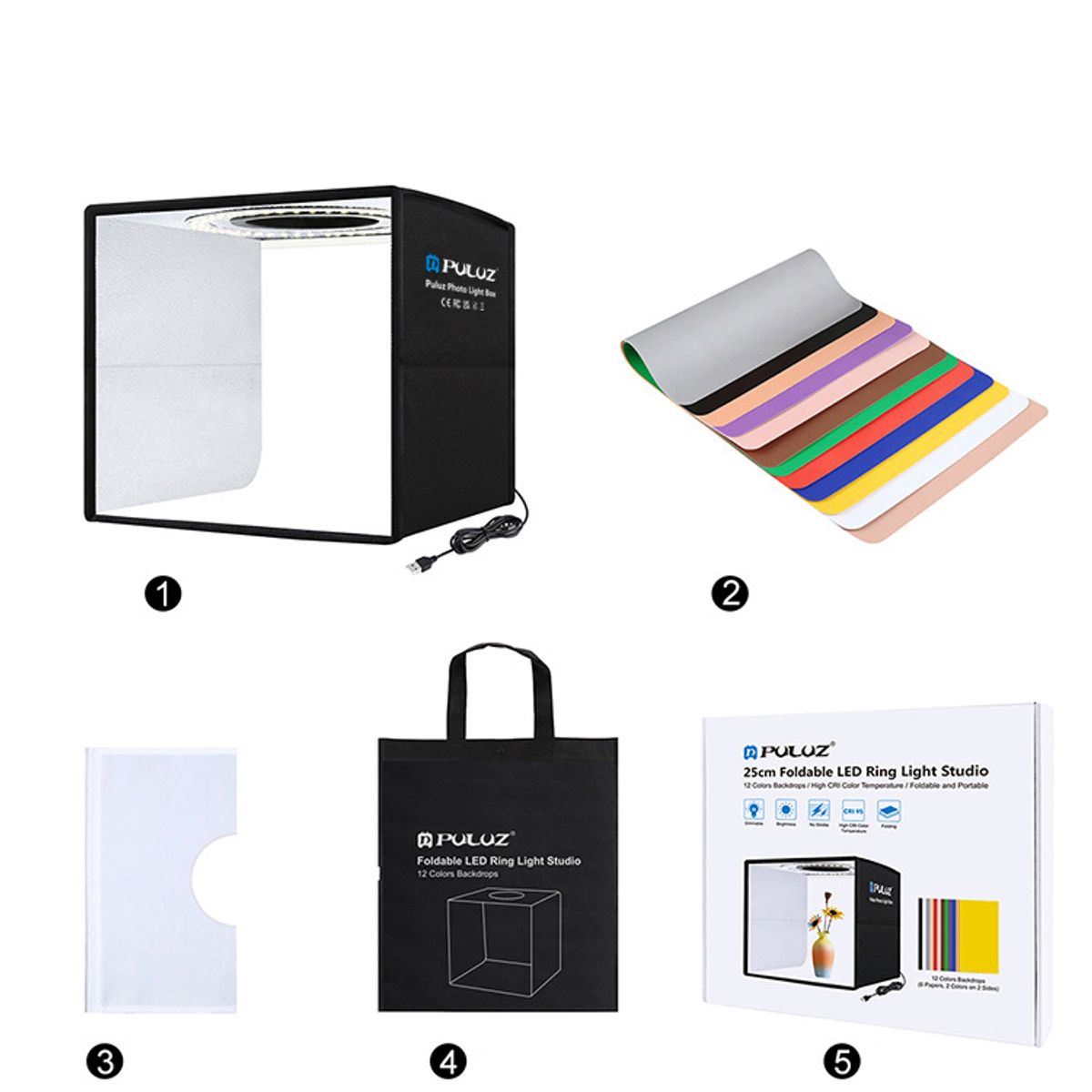 EDWINAYY - Kit de estudio portátil de anillo de luz de alto brillo