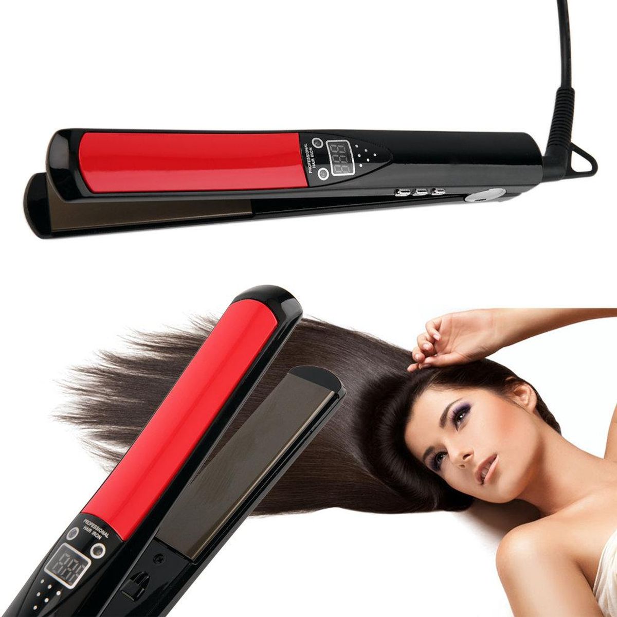 TIOZONEY - Plancha profesional de pelo cerámica con pantalla LCD UR Planc