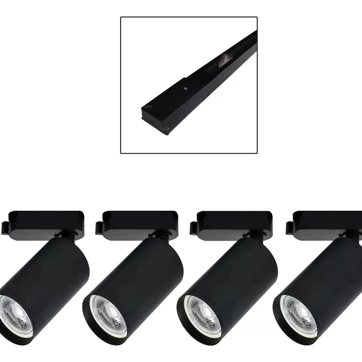 WANT - Lámpara 4 Focos Negros Luz Cálida con Riel de 1 metro