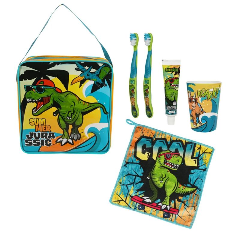 GELATTI - Set Dental + Vaso + Toalla + Bolso Infantil Dinorex