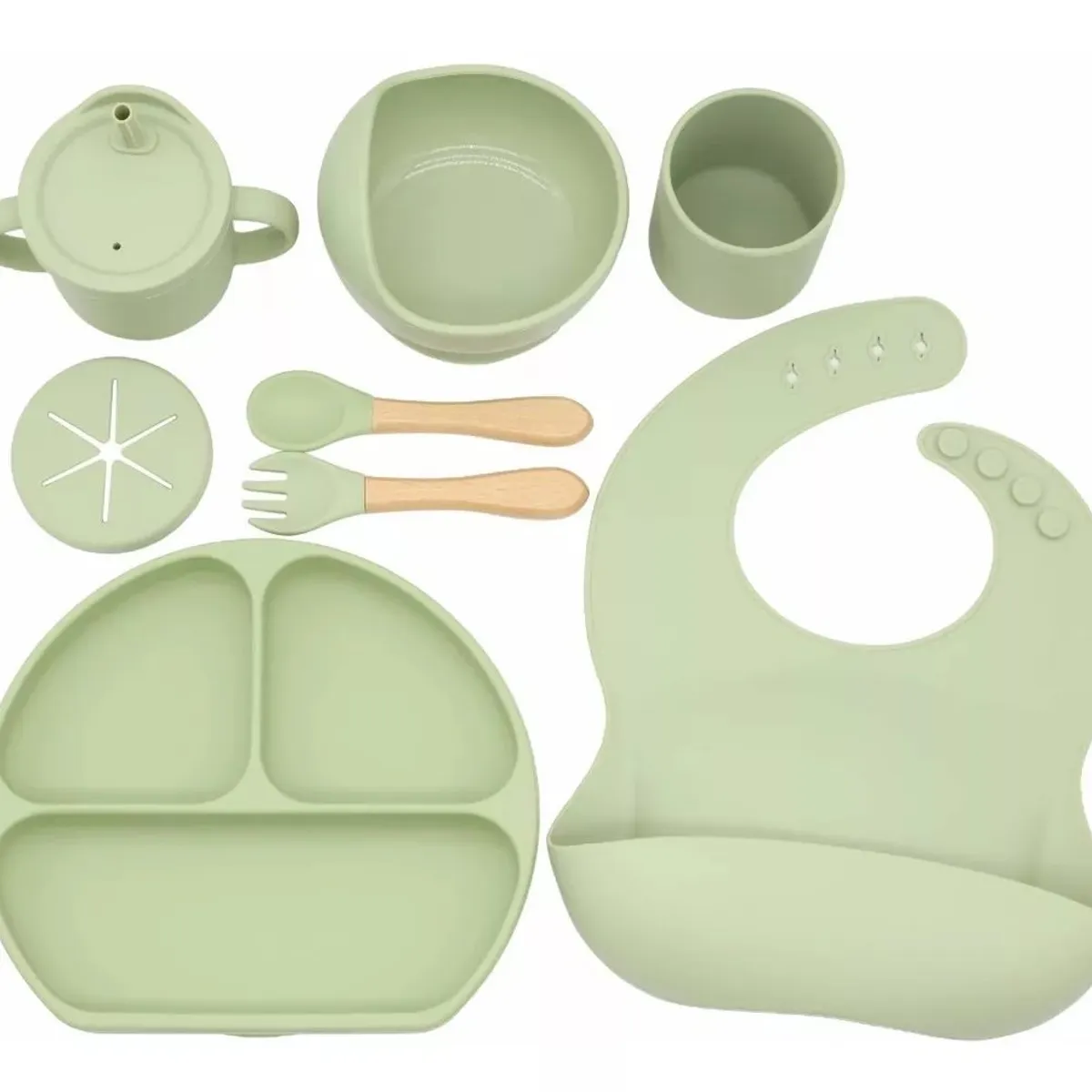 GENERICO - Set alimentación silicona para bebe 8 piezas antideslizante