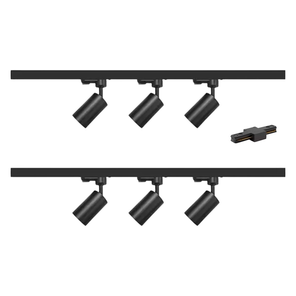 WANT - Lámpara 6 Focos Negros Luz Cálida con 2 Riel de 1mt más Unión