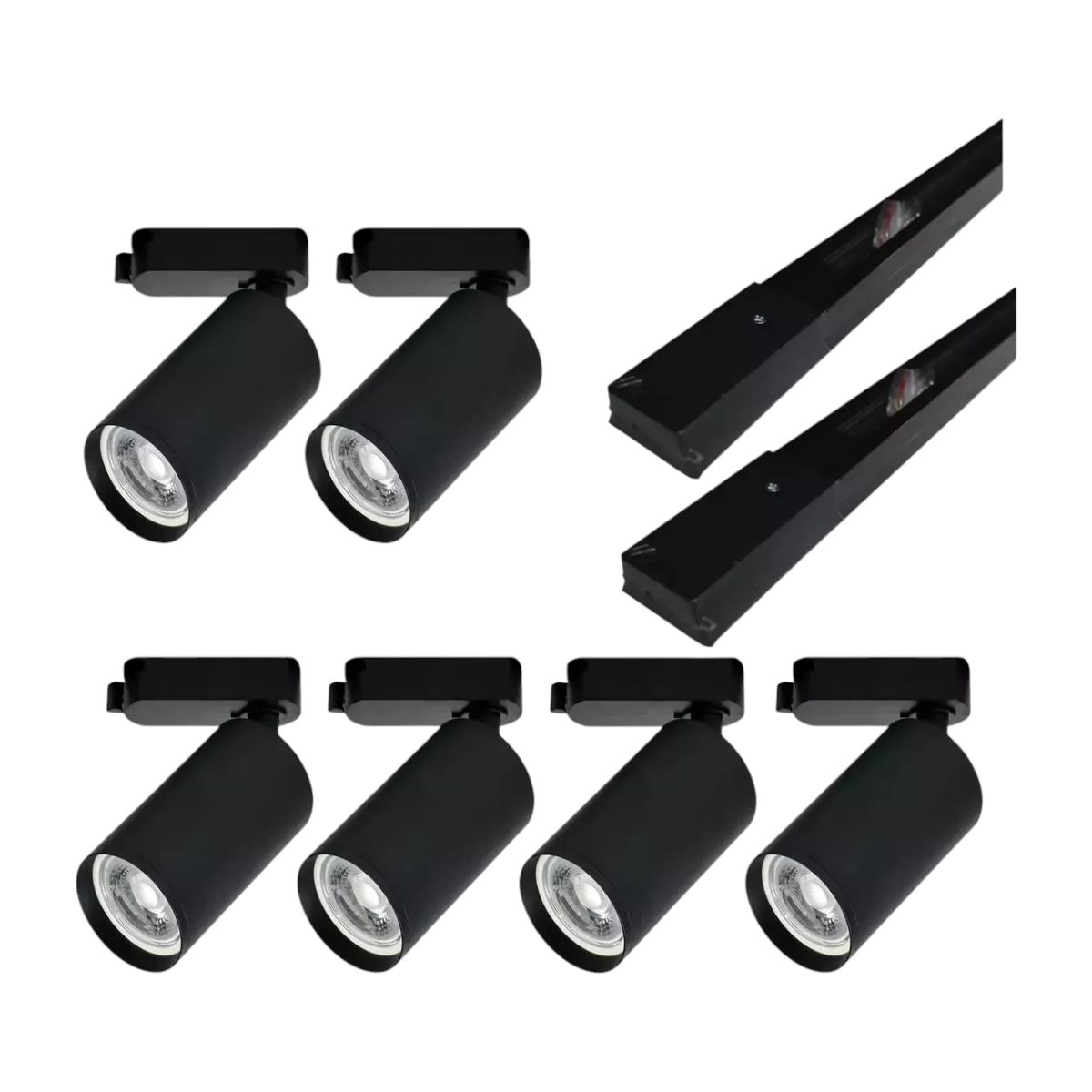 WANT - Lámpara 6 Focos Negros Luz Cálida con 2 Riel de 1mt más Unión