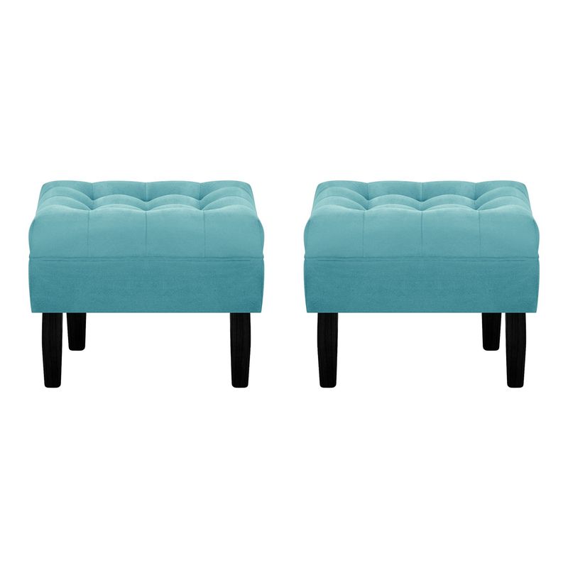 BODEVIR - Set Pouf Wood 1C Felpa 00 Turquesa