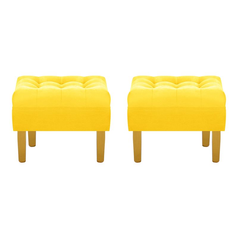 BODEVIR - Set Pouf Wood 1C Felpa 01 Amarillo