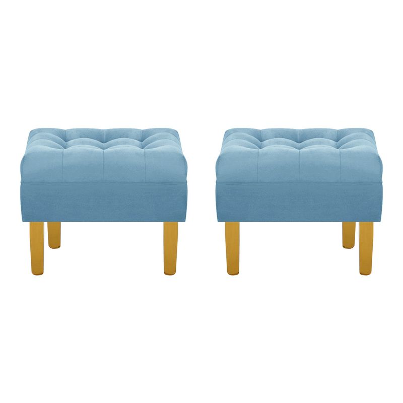 BODEVIR - Set Pouf Wood 1C Felpa 01 Azul Petroleo