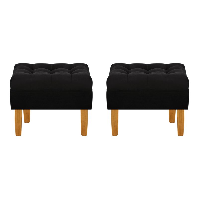 BODEVIR - Set Pouf Wood 1C Felpa 04 Negro