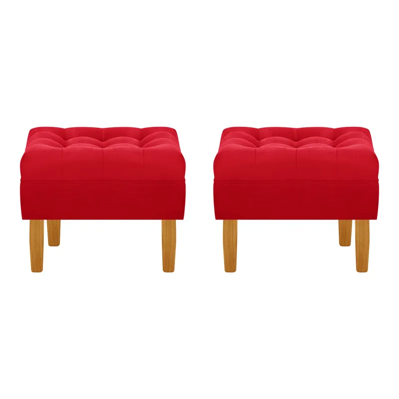 BODEVIR - Set Pouf Wood 1C Felpa 04 Rojo