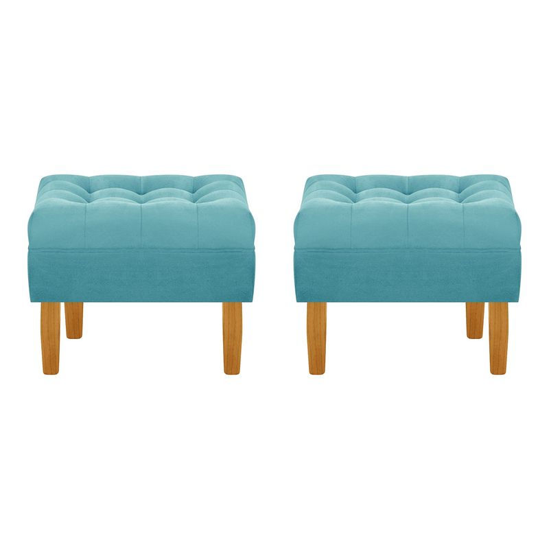 BODEVIR - Set Pouf Wood 1C Felpa 04 Turquesa
