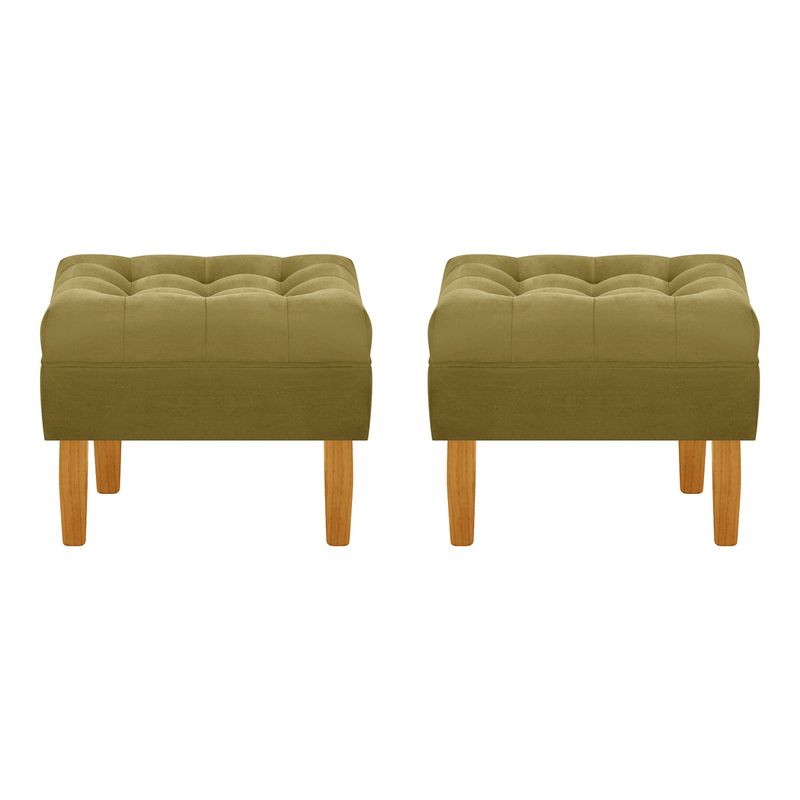 BODEVIR - Set Pouf Wood 1C Felpa 04 Verde Musgo